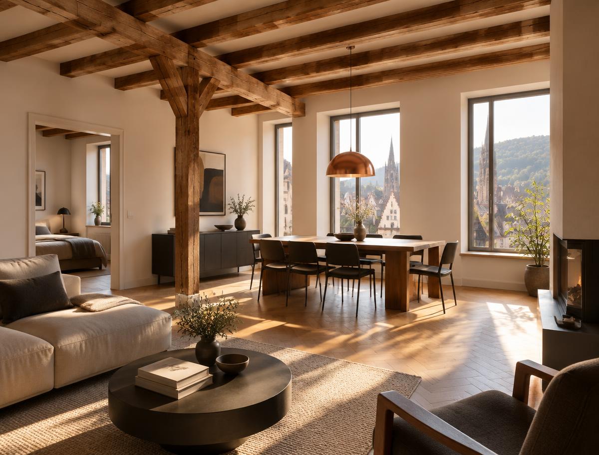 Sanierter Altbau mit restaurierten Balken in Freiburg