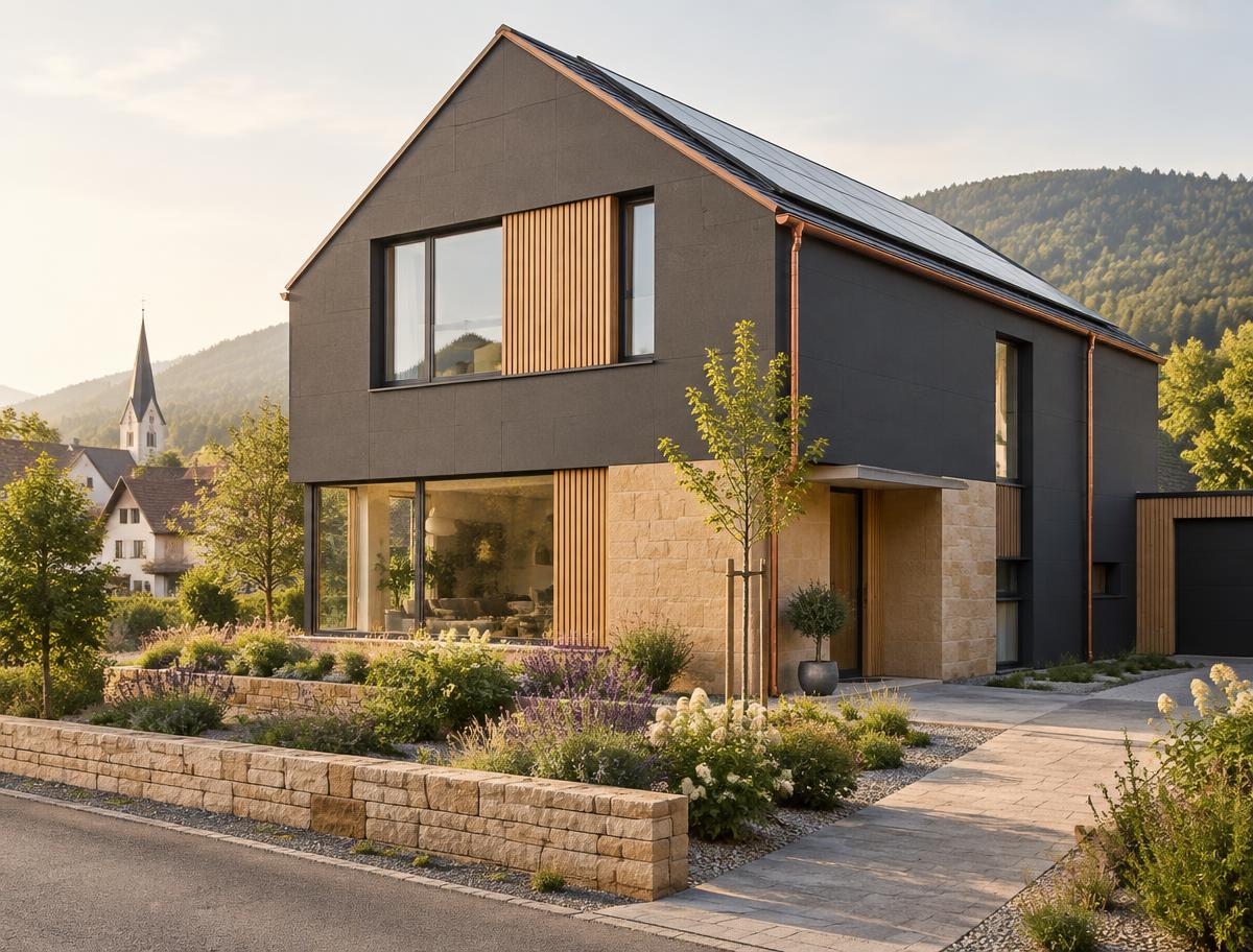 Neugebautes Einfamilienhaus mit Anthrazit-Fassade